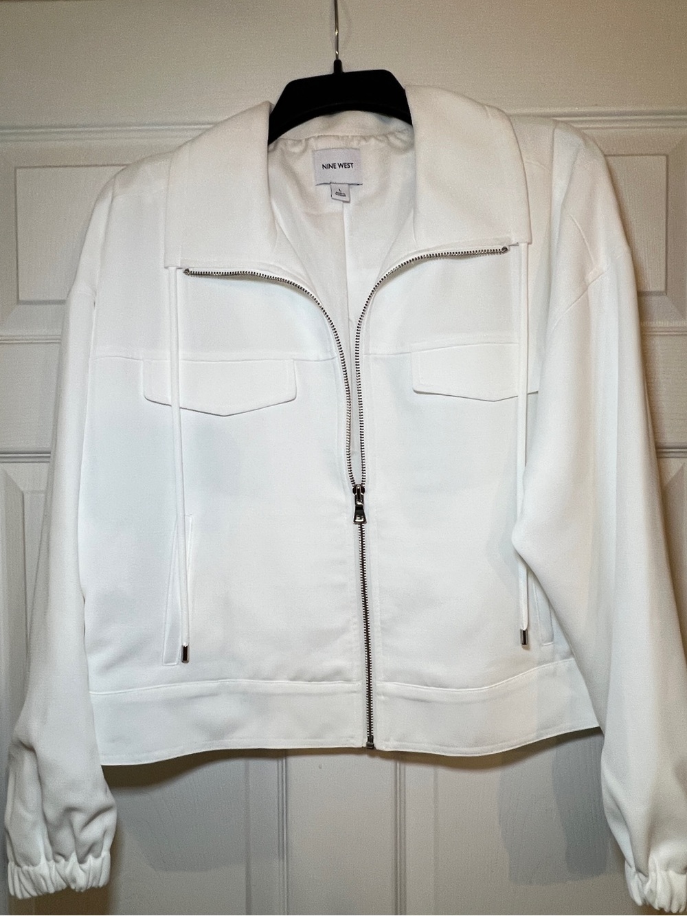 Nine West Women’s White Lightweight Zip-Front Utility Jacket | Size: L
